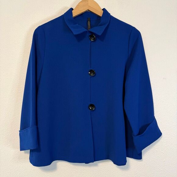 IC by Connie K Cobalt Blue Button Down Jacket Size Large - Picture 1 of 7